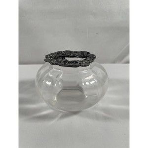 Vintage Rawcliffe Swan Potpourri Glass Bowl w/Pewter Top Lid 1989 #382
